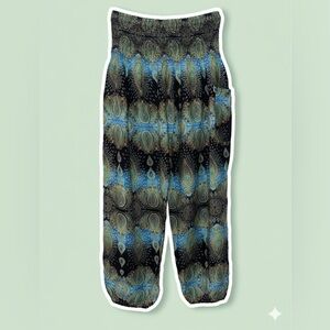 Women's Paisley Print festive Pants - Black and Blue